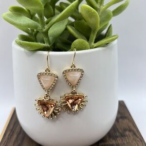 G By Gennaro Gold Tone Peach Triangle Dangle Drop Earrings Sparkling Rhinestones